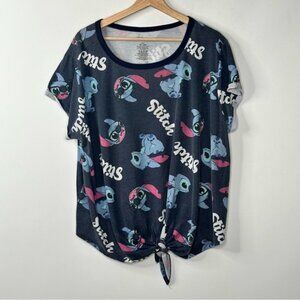 Disney Lilo Stitch Short Cuffed Sleeves T Shirt Tie Front
